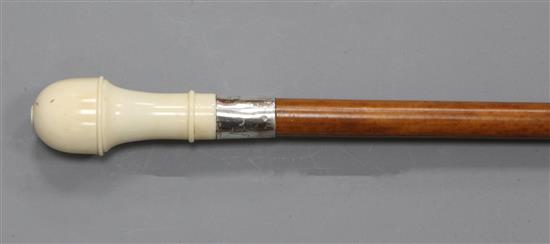 A late Victorian malacca walking stick, 35in.